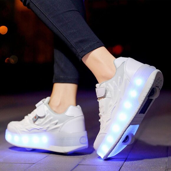 Kids Viv-white Light-up Roller Shoes With Usb Rechargeable Led Sneakers Shoes - Picture 3 of 6